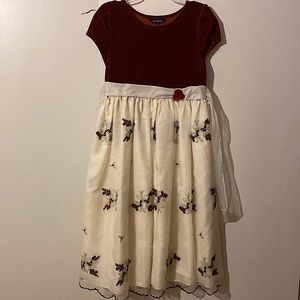 Girls burgundy and white church dress